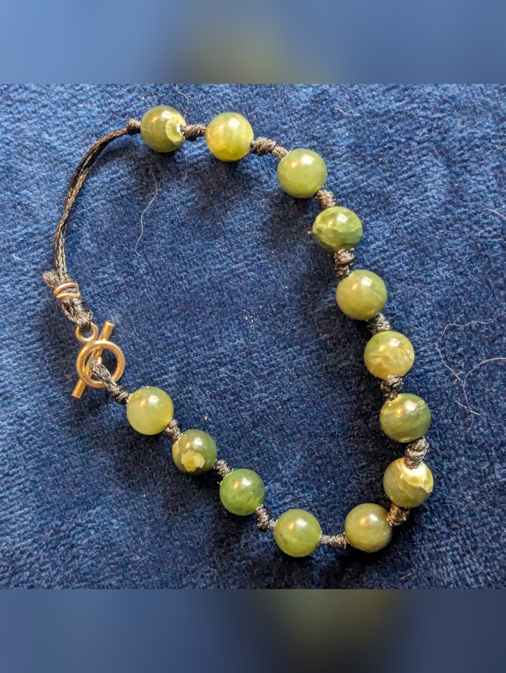 Green Stone Beaded Bracelet with Toggle Clasp